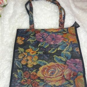 Vintage Floral Tapestry Tote Bag - Woven Boho Shoulder Bag
